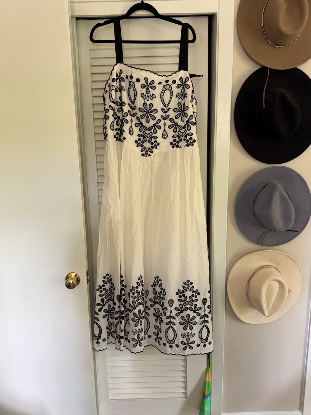 SAYLOR White Maxi Dress with Black Embroidery